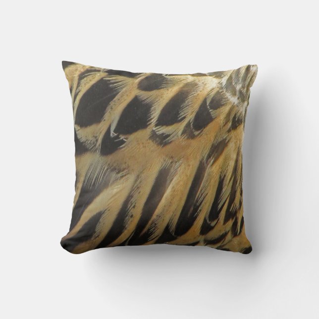 Elegant Brown and Gold Duck Feather Photo Nature Throw Pillow (Front)