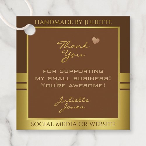Elegant Brown and Gold Script Signature Thank You Favor Tags