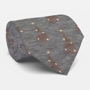 Elegant Brown and Green Christmas Trees Steel Gray Neck Tie