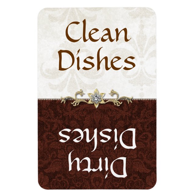 Elegant Brown and Ivory Damask Dishwasher Magnet (Vertical)