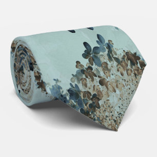 Elegant Brown and Navy Limelight Hydrangea Neck Tie