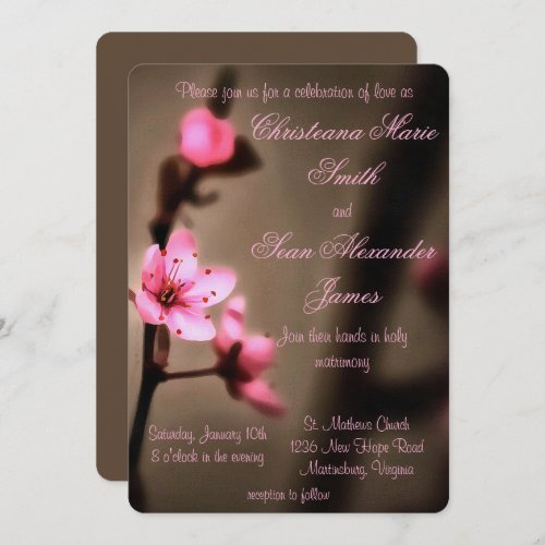 Elegant Brown and Pink Japanese Cherry Blossom Invitation