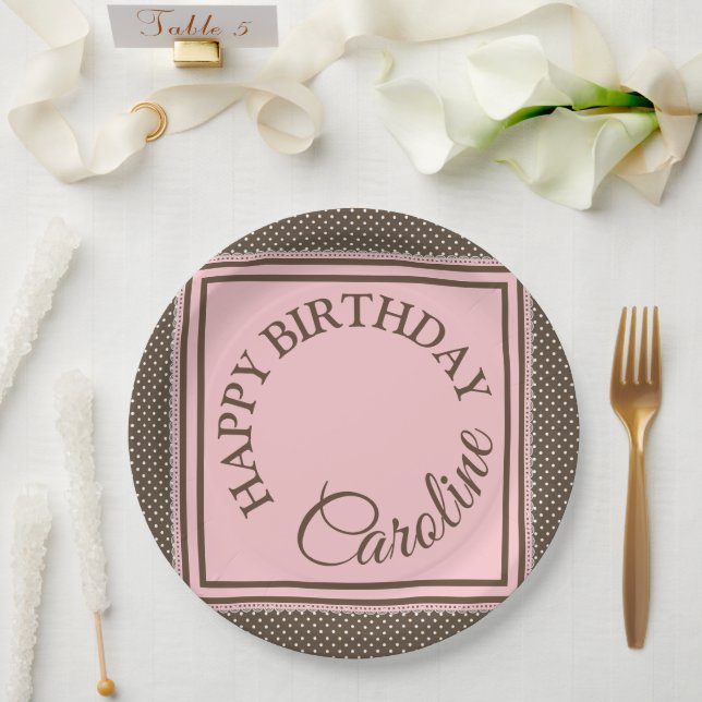 Elegant brown and pink Paper Plate (Wedding)