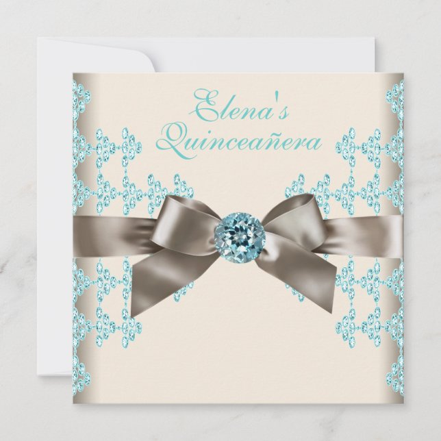 Elegant Brown and Teal Blue Quinceanera Invitation (Front)