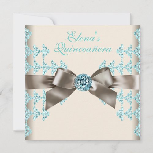 Elegant Brown and Teal Blue Quinceanera Personalized Invites