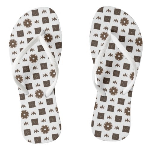 Elegant Brown and White Checkered Pattern Flip Flops