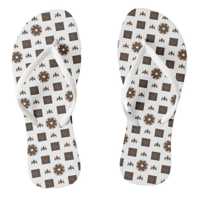 Elegant Brown and White Checkered Pattern Flip Flops (Footbed)