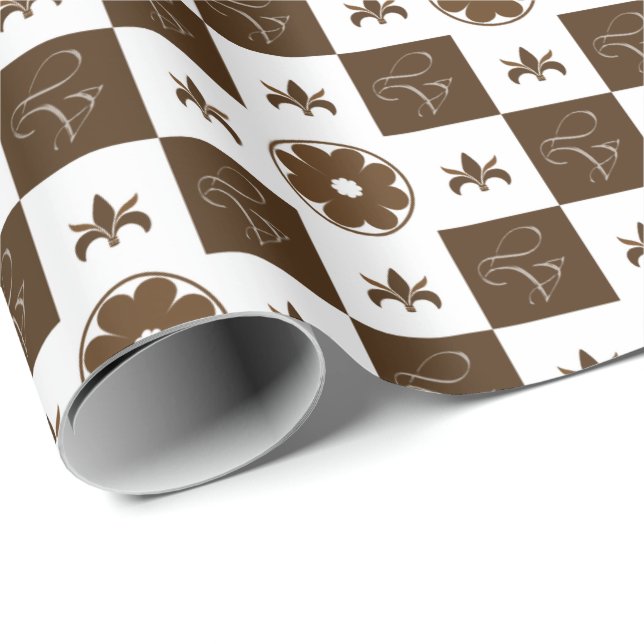 Elegant Brown and White Checkered Pattern  Wrapping Paper (Roll Corner)