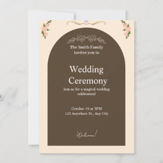 Elegant Brown Arch Floral Wedding Invitation | Min
