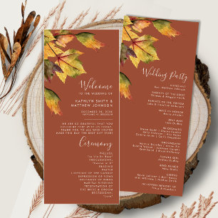 Elegant Brown Autumn Foliage Modern Wedding Program