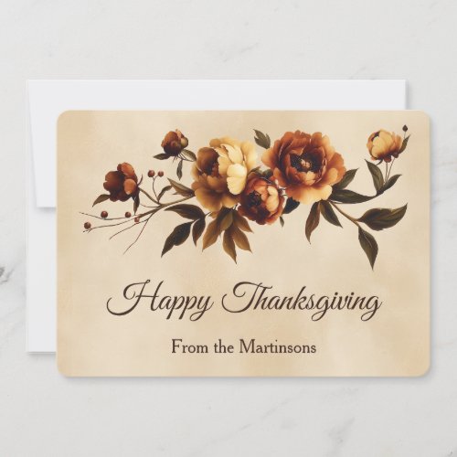 Elegant Brown Autumn Roses Floral Thanksgiving Holiday Card