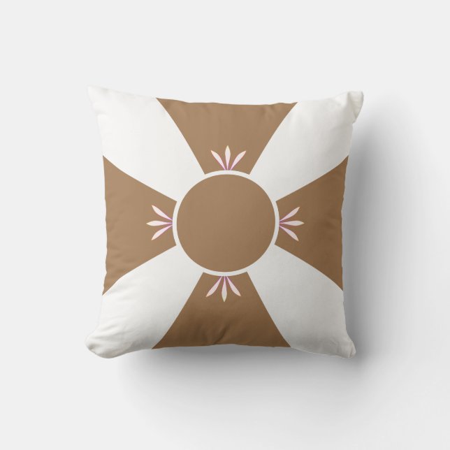 Elegant Brown Beige Cross on White Throw Pillow (Front)