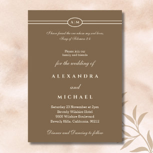 Elegant Brown Bible Verse Christian Wedding  Invitation