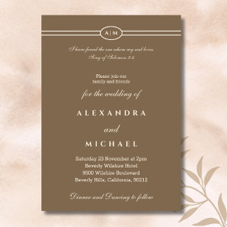 Elegant Brown Bible Verse Christian Wedding  Invitation