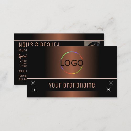 Elegant Brown Black Stylish with Logo and Photo Business Card