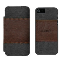 Elegant Brown & Black Vintage Leather Wallet Case For iPhone SE/5/5s