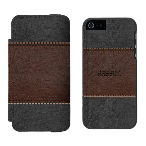 Elegant Brown  Black Vintage Leather Wallet Case For iPhone SE55s