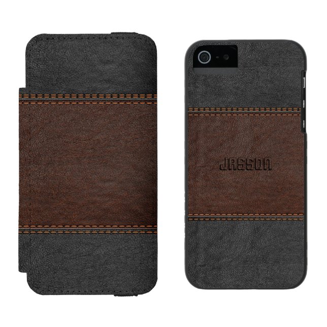 Elegant Brown & Black Vintage Leather Incipio iPhone Wallet Case (Side by Side)