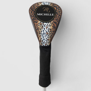 Elegant Brown Black White Leopard Print Custom Golf Head Cover