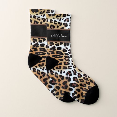 Elegant Brown Black White Leopard Print Custom Socks