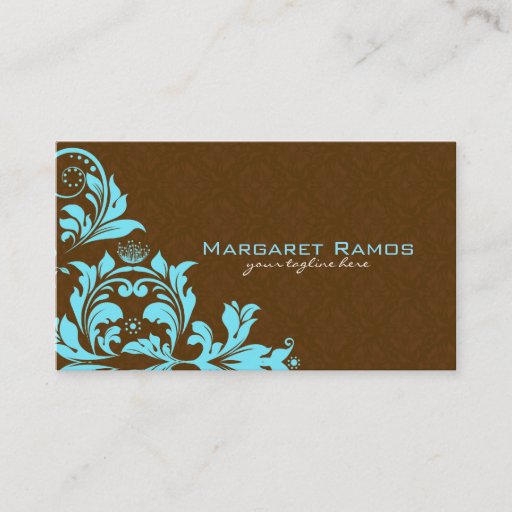 Customizable Elegant Brown &amp; Blue Vintage Floral Damasks Business Card