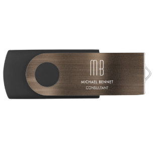 Elegant Brown Bronze Metallic Monogram Consultant Flash Drive