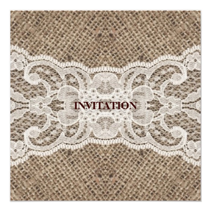 elegant brown burlap lace country wedding personalized invites