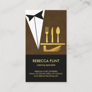 Elegant Brown Butler Tuxedo Serving Plate Cutlery Business Card
