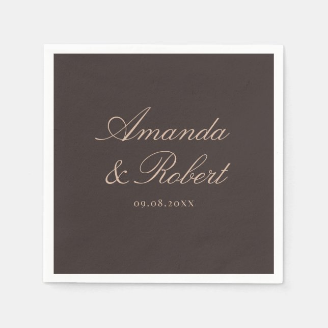 Elegant Brown Calligraphy Wedding Napkins (Front)