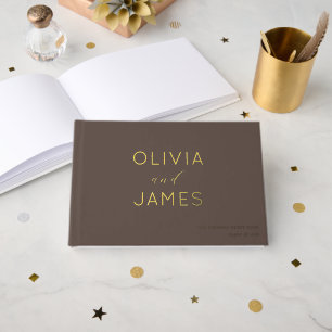 Elegant Brown Calligraphy With Stars Foil Guest Book