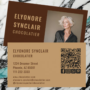 Elegant Brown Chocolatier Personal Photo Social QR Business Card