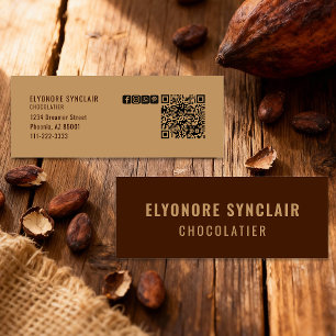 Elegant Brown Chocolatier Social Icon QR Code  Mini Business Card