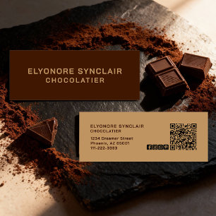 Elegant Brown Chocolatier Social Icon QR Code  Mini Business Card