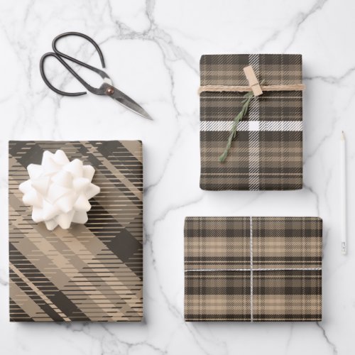 Elegant brown Christmas flannel plaid pattern Wrapping Paper Sheets