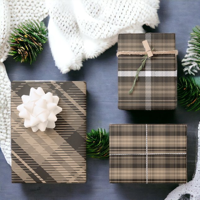 Elegant brown Christmas flannel plaid pattern Wrapping Paper Sheets (Elegant brown Christmas flannel plaid pattern Wrapping Paper Sheets)