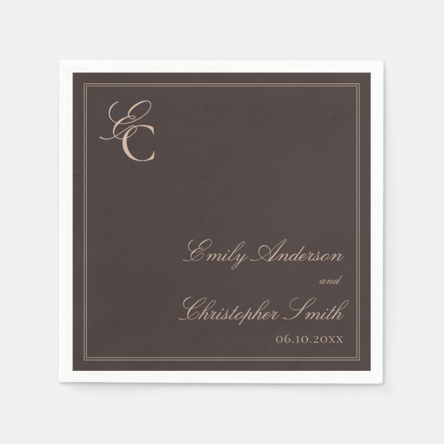 Elegant Brown Classic Wedding Napkins (Front)