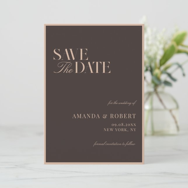 Elegant Brown Classy Old Money Wedding Save The Date (Standing Front)