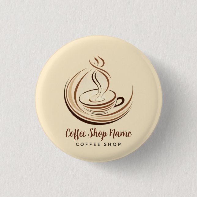 Elegant Brown Coffee  espresso business logo shop Button (Front)