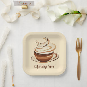 Elegant Brown Coffee  espresso business logo shop Paper Plates