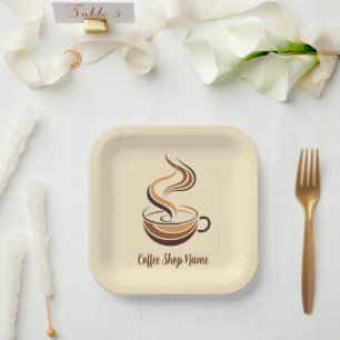 Elegant Brown Coffee  espresso business logo shop Paper Plates