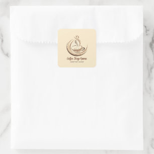 Elegant Brown Coffee espresso business logo shop Square Sticker
