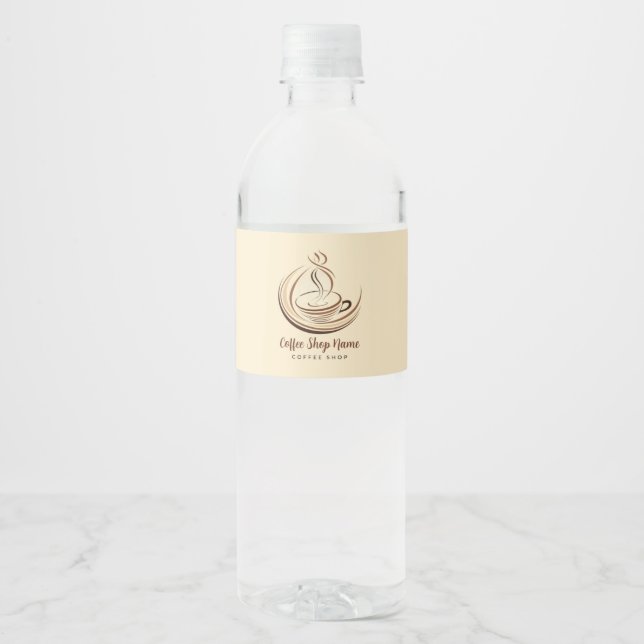 Elegant Brown Coffee  espresso business logo shop Water Bottle Label (Front)