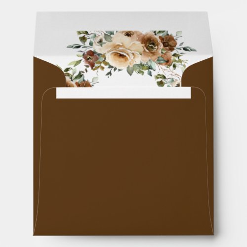 Elegant Brown Cream Roses Fall Floral Greenery  Envelope