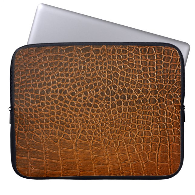 Elegant brown crocodile leather texture. laptop sleeve (Front)