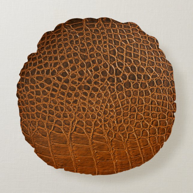 Elegant brown crocodile leather texture. round pillow (Front)