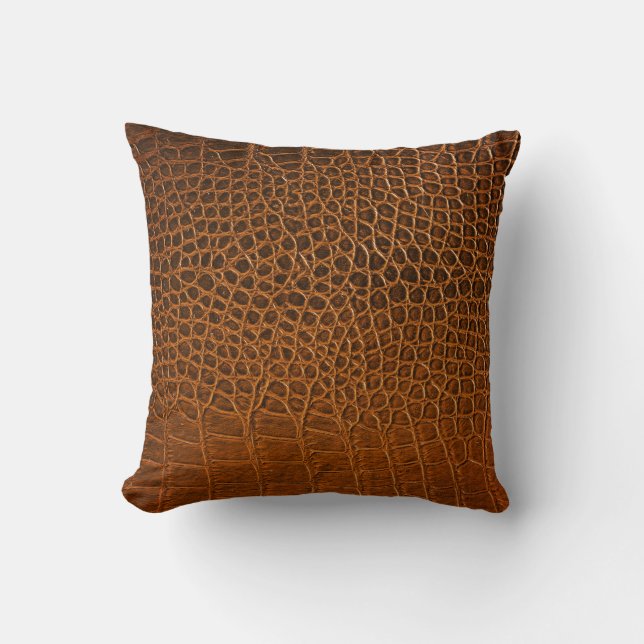 Elegant brown crocodile leather texture. throw pillow (Front)