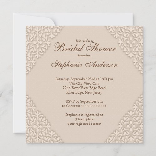 Elegant Brown Damask Bridal Shower Invitation