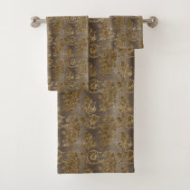Elegant Brown Damask Pretty Bathroom Bath Towel Set