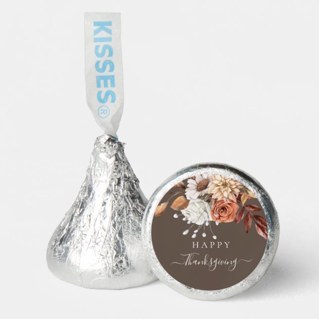 Elegant Brown Fall Floral Happy Thanksgiving Hershey®'s Kisses® (Front)
