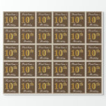 [ Thumbnail: Elegant, Brown, Faux Gold 10th Birthday + Name Wrapping Paper ]